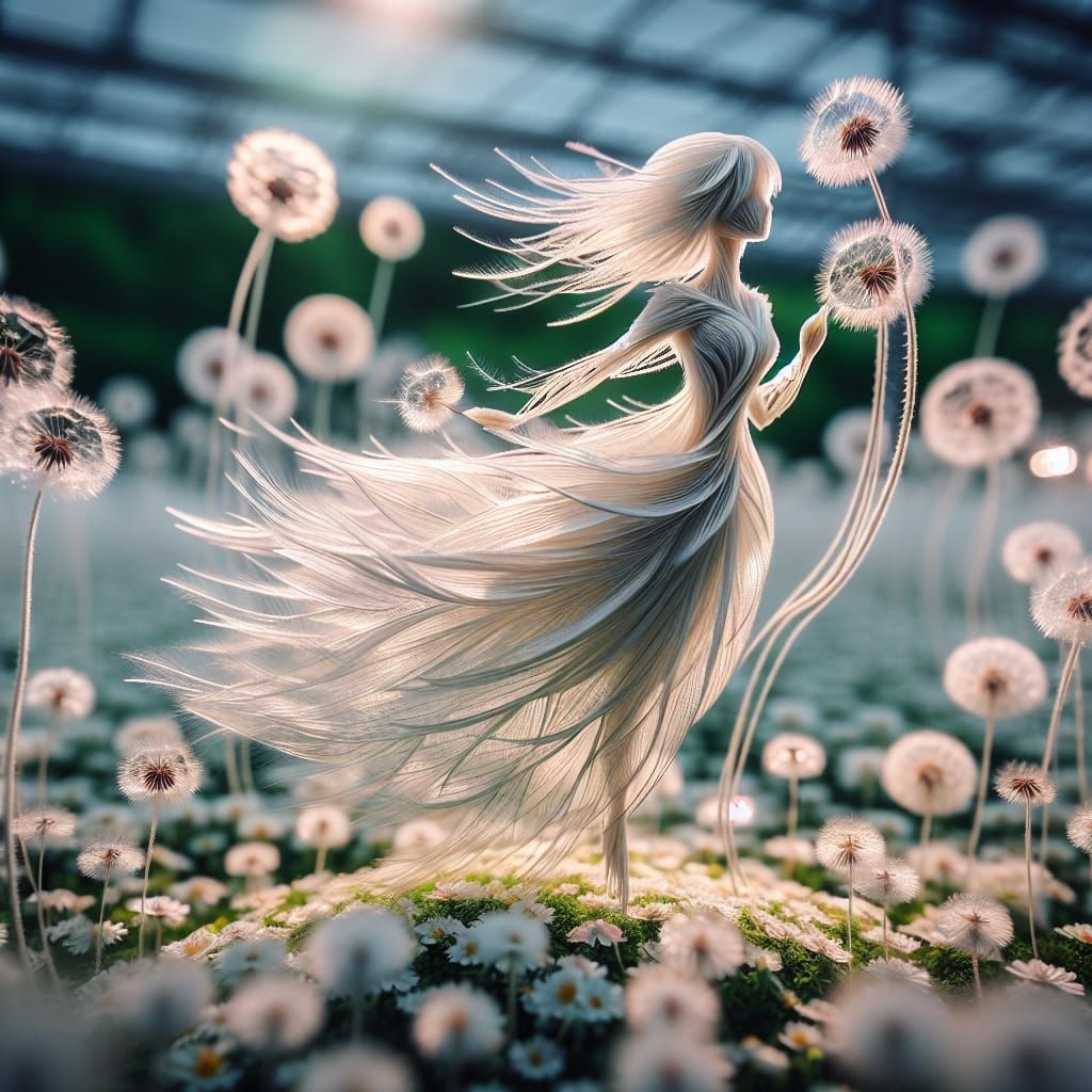 Dandelion Woman Dissolving in the Wind