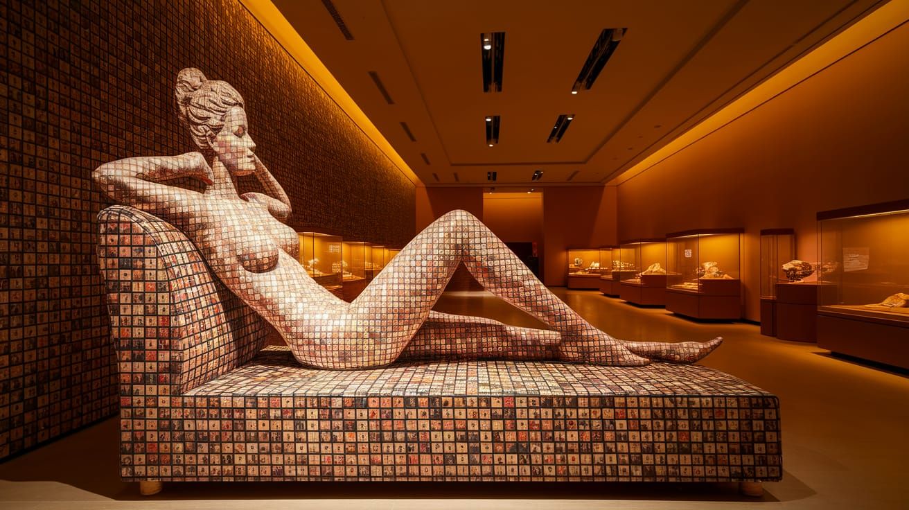 On a sofa in a museum