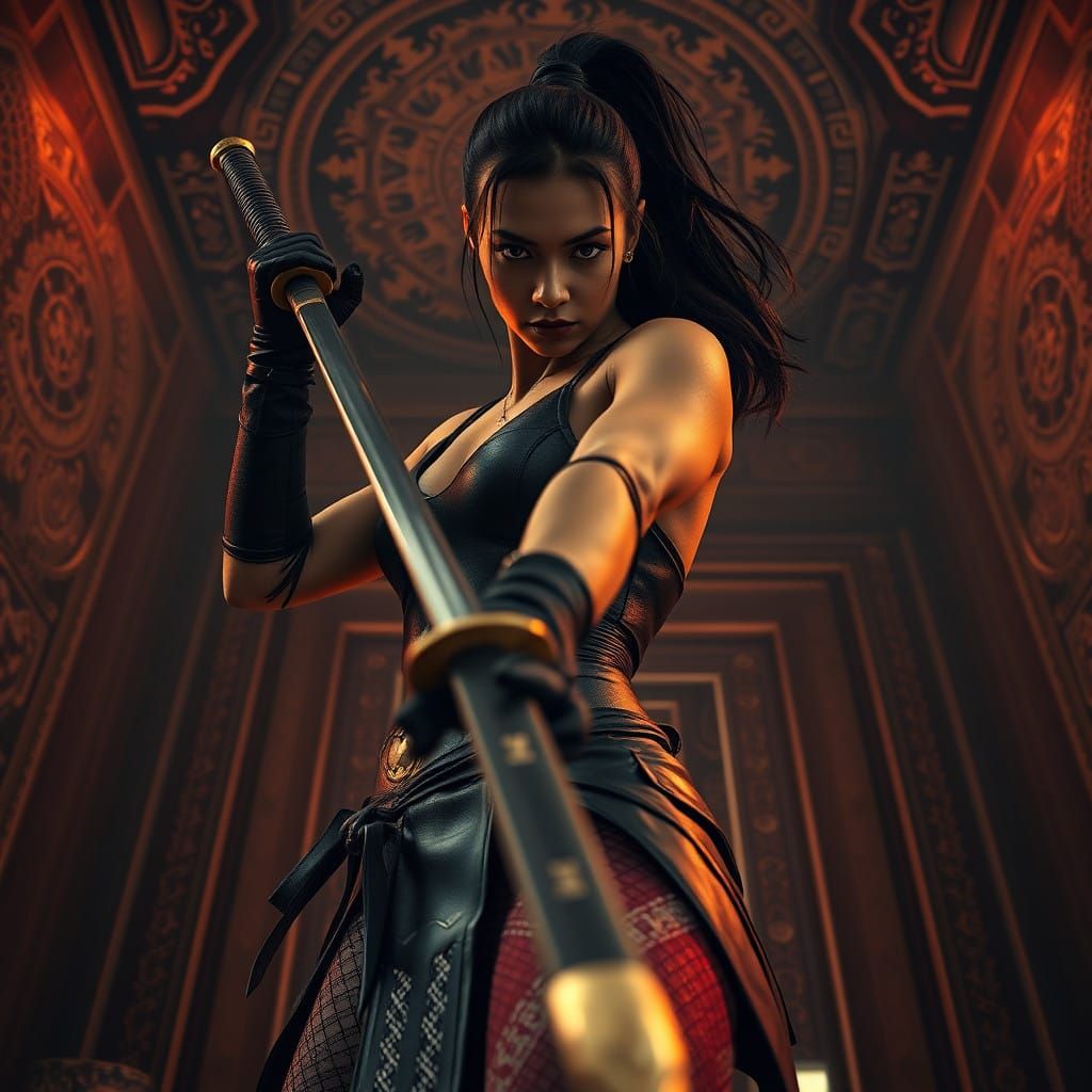 Strong Latina Warrior in Mystical Temple Setting