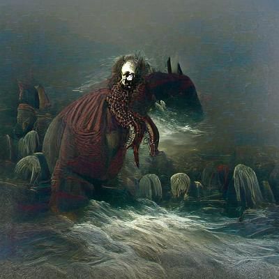 Eerie Beast on West Shire Shores in Horror Art Style