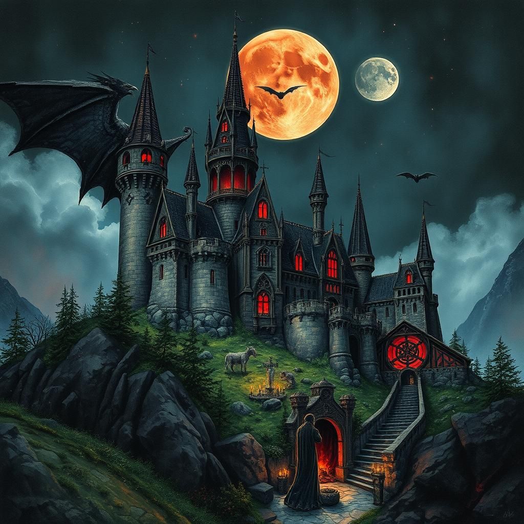 Dracula's Castle: A Dark Occult Illustration