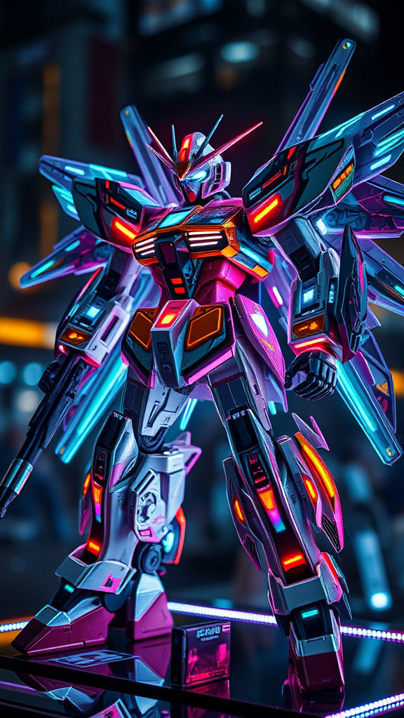 Detailed Holographic Gundam Toy in HDR