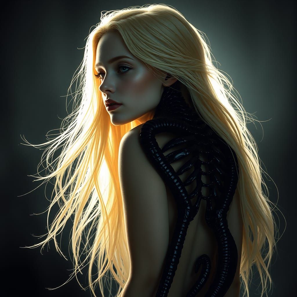 Alien Hybrid Transformation in Art Nouveau Style