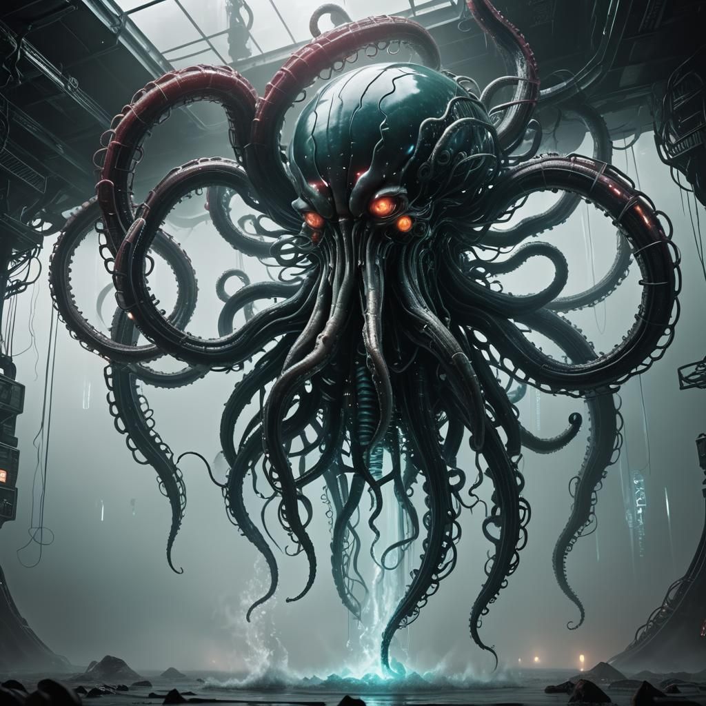 Surreal Cyberpunk Tentacle Grasping Glass 'A' in 3D Render