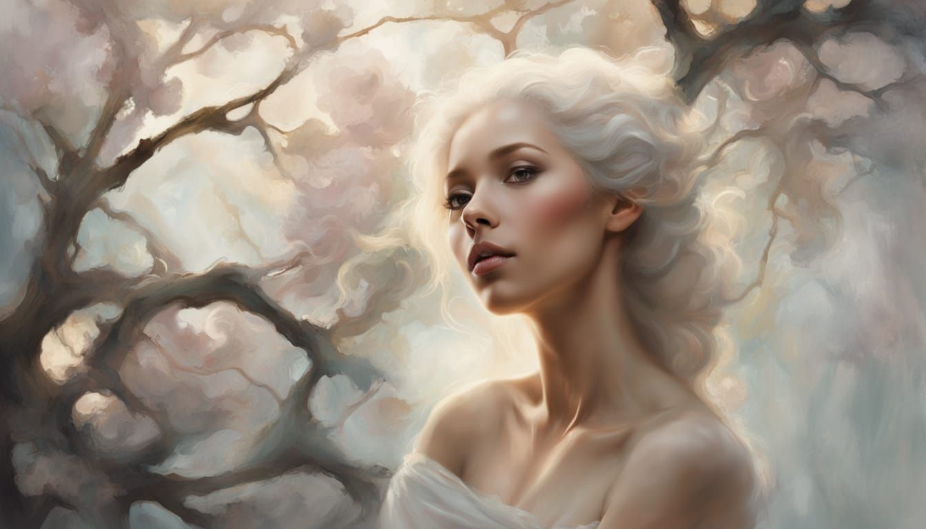 Ethereal Black Goddess in Dreamy Luminous Forest