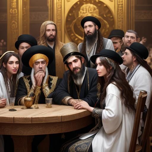 Hasidic Jews Gather for Sermon: Hyperrealistic Splash Art