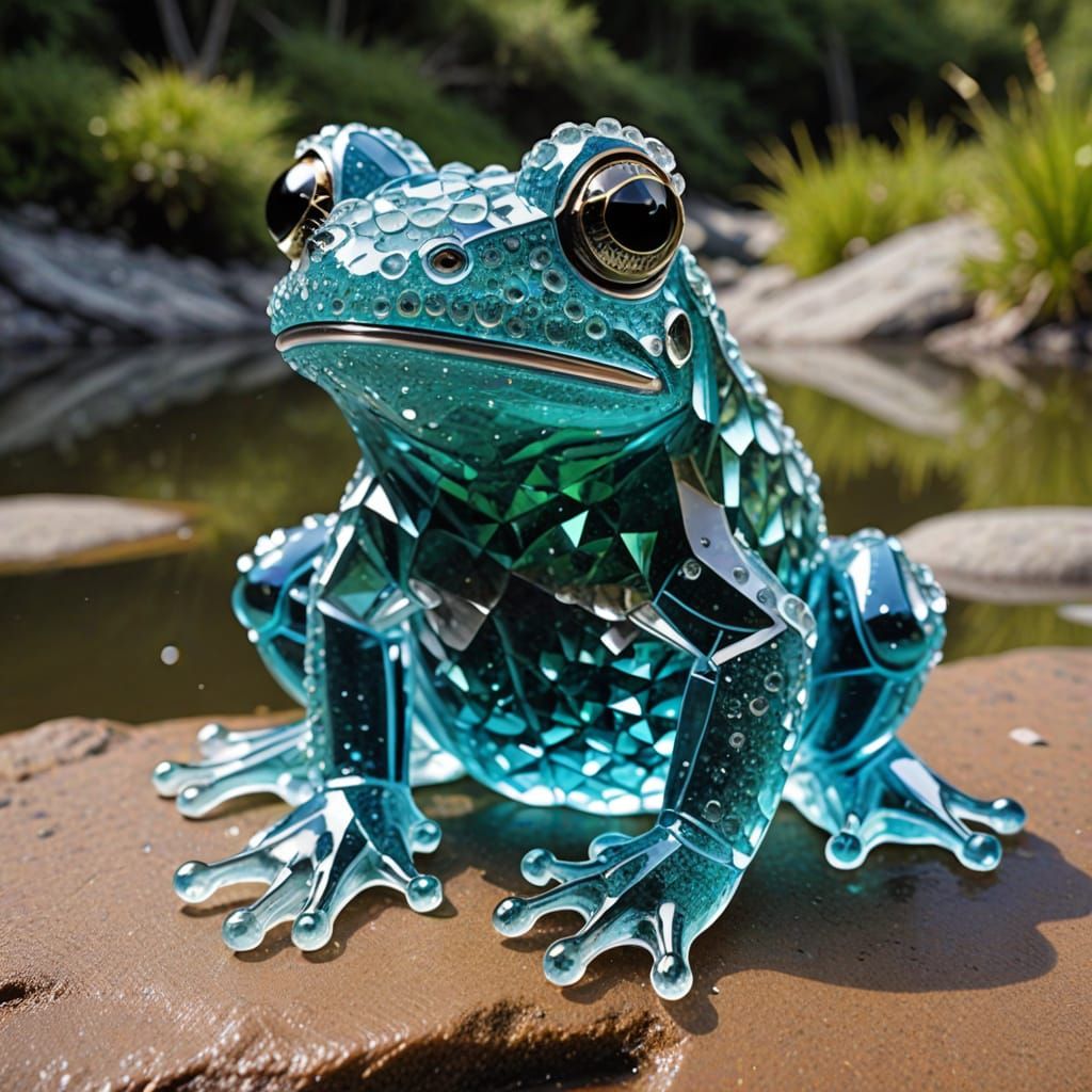 Surprised Crystal Frog in Lake, Digital Art