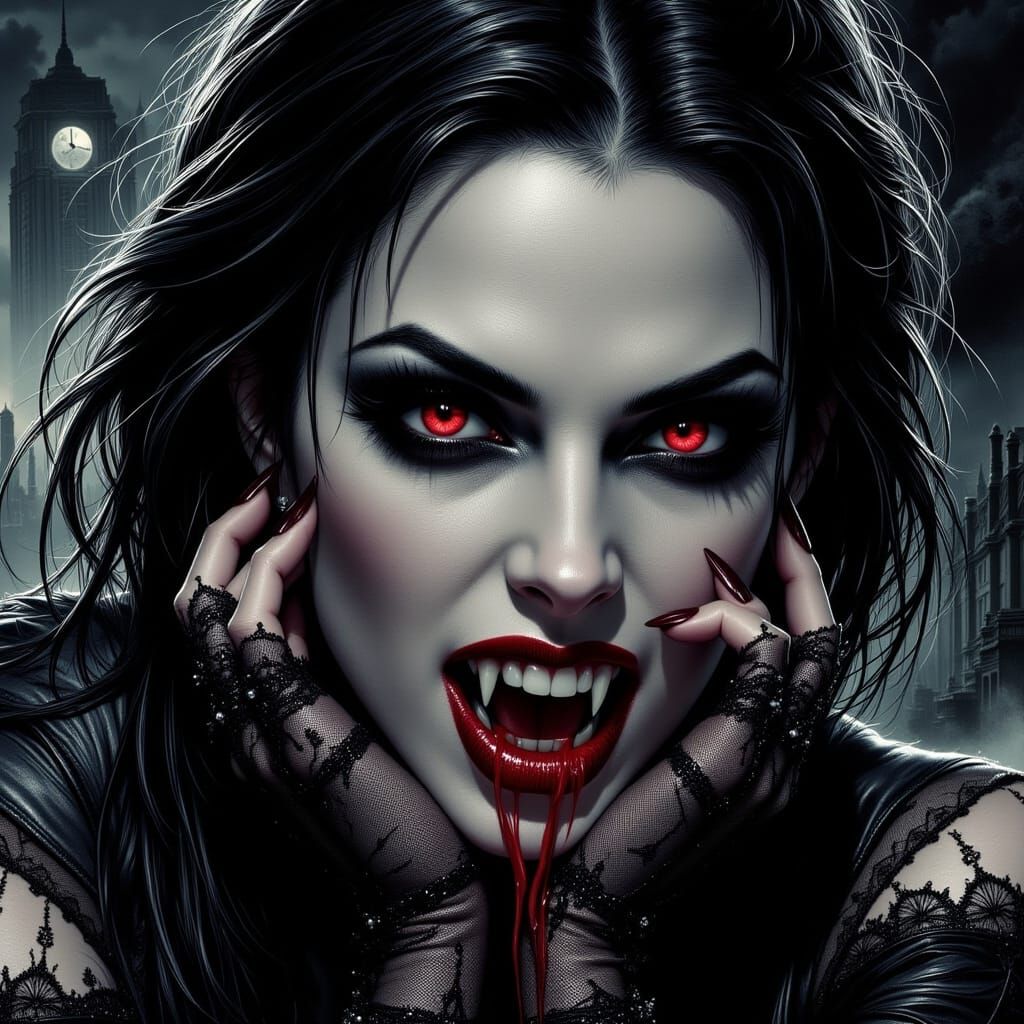 Dark Vampiress Holds Frightened Woman