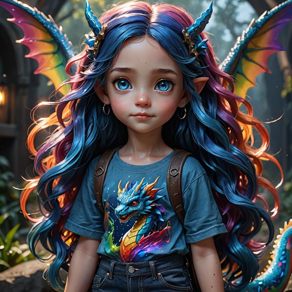 Detailed Macro Photograph of a Rainbow-Haired Fairy