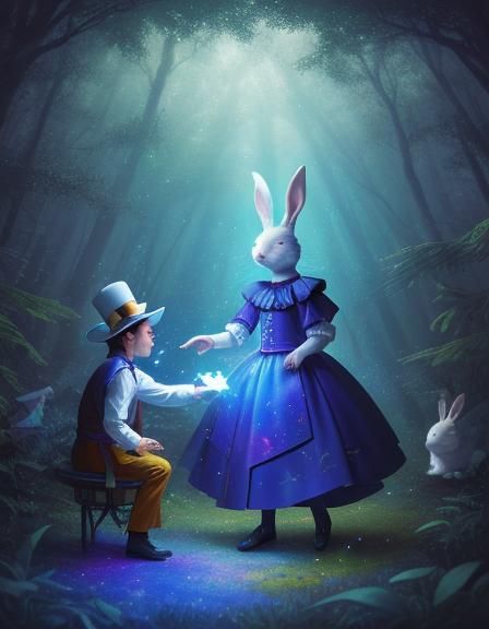 Magician's Rabbit: Holographic Astral Cosmic Illustration