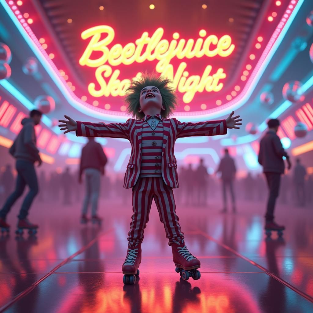 Beetlejuice Skate Night: Vibrant 3D Anime Art