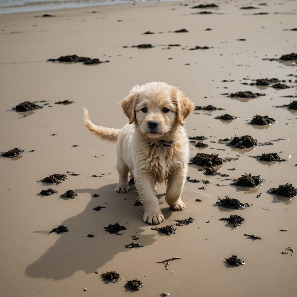 Golden Puppy's Beach Frolic in Pastel Colors