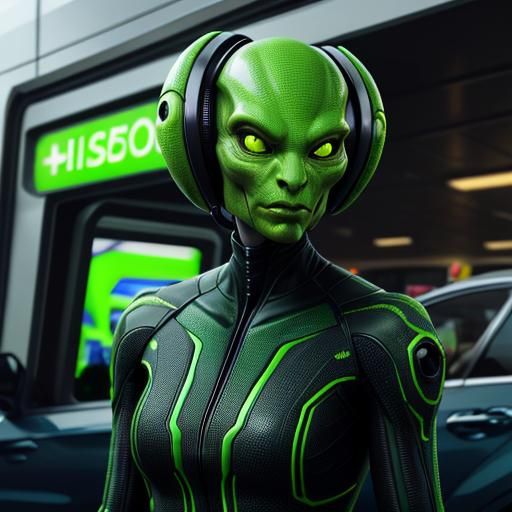 Alien Portrait at Gas Station in 3D Cinematic Art
