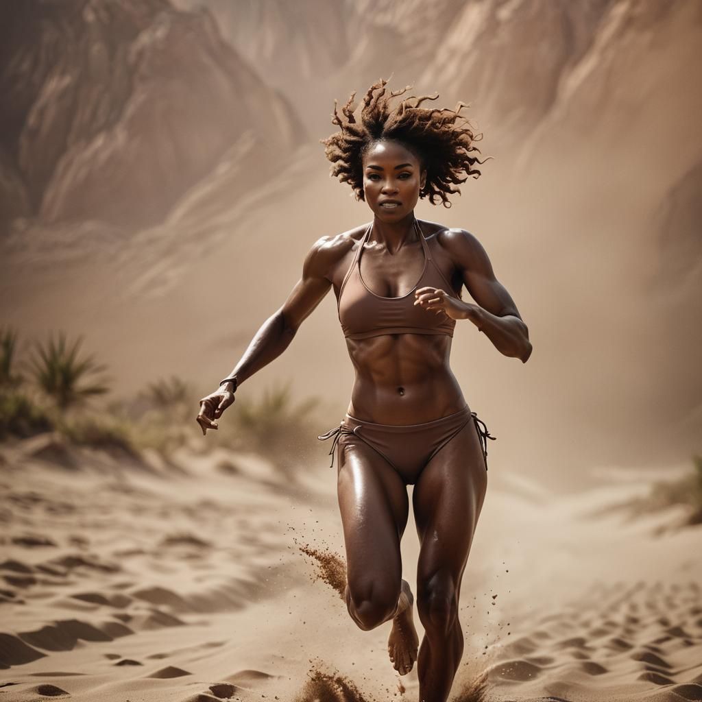 Cocoa Skinned Woman Running in Bikini Portrait