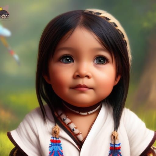 Adorable Indigenous Toddler in Detailed Digital Art