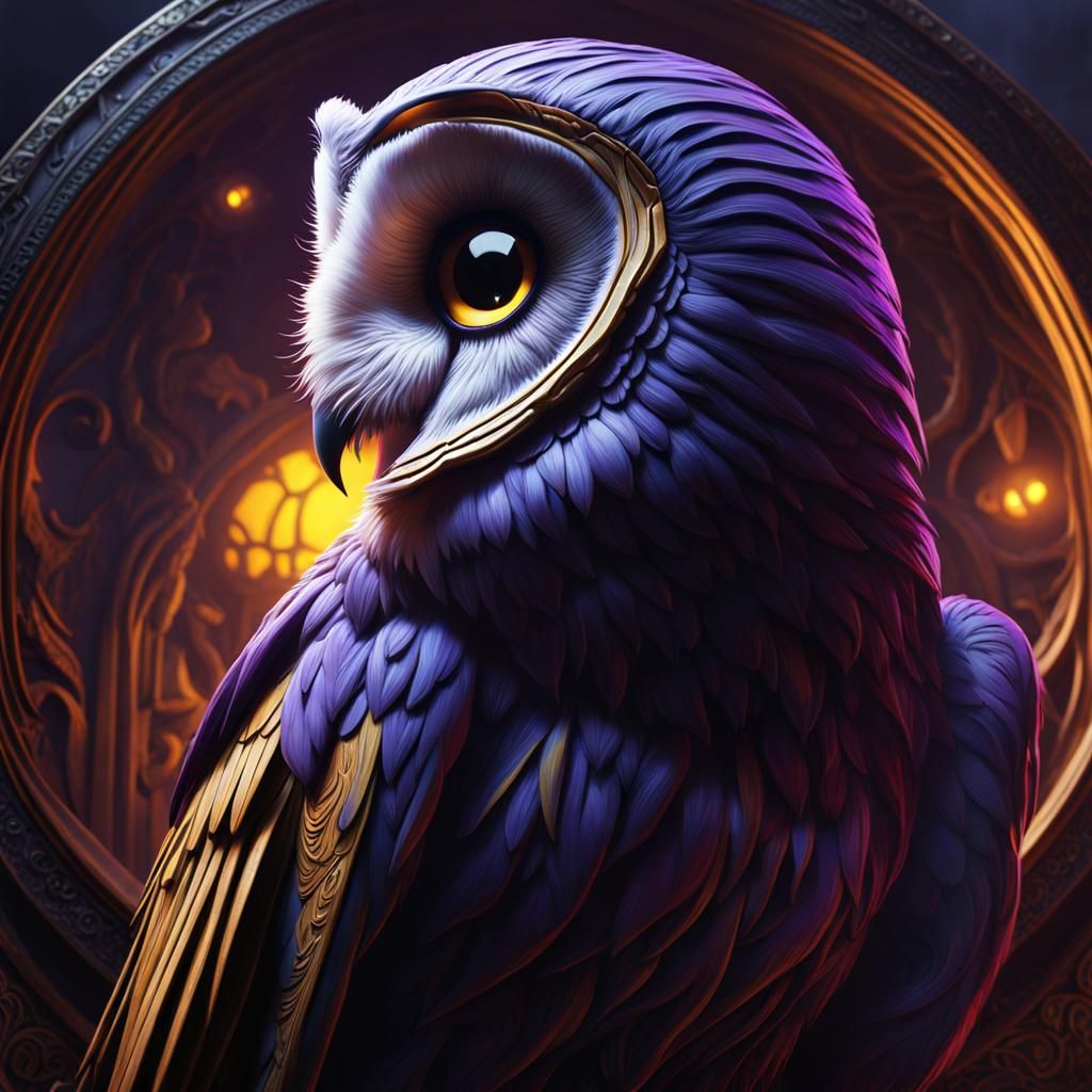 Black Barn Owl and Zombie Eye, Dark Fantasy Art
