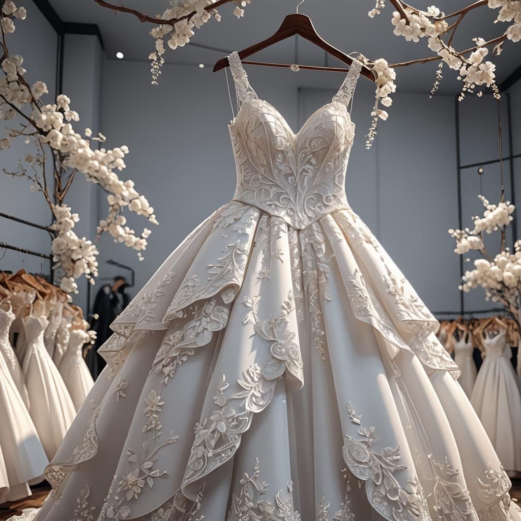 Elegant Wedding Dress in Anime Art Style