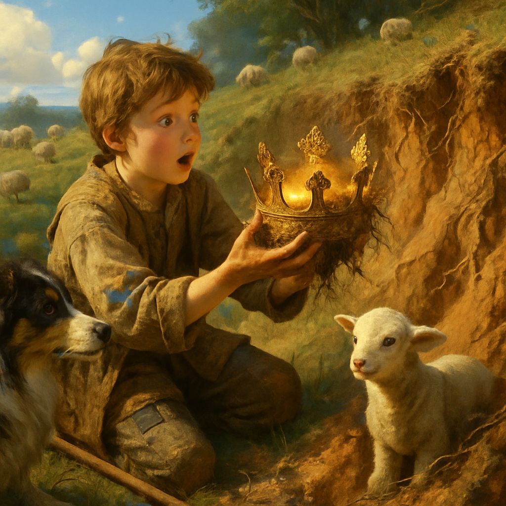 Boy Discovers Ancient Crown in Sunlit Pasture