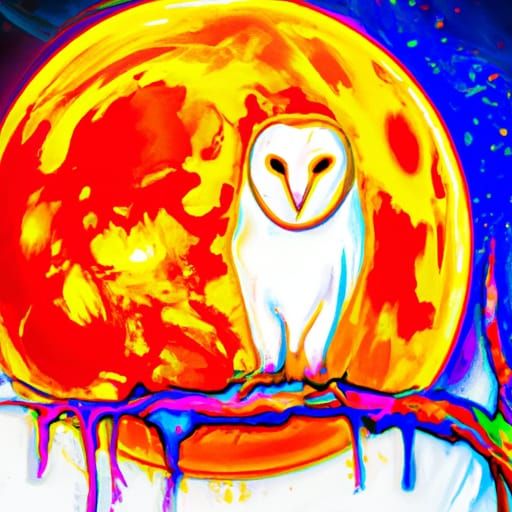 Barn Owl in Graffiti Art Under Moonlight