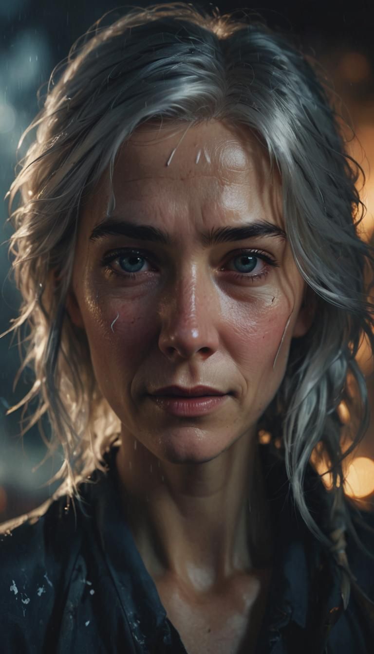 Expressive Portrait of Person with White Hair