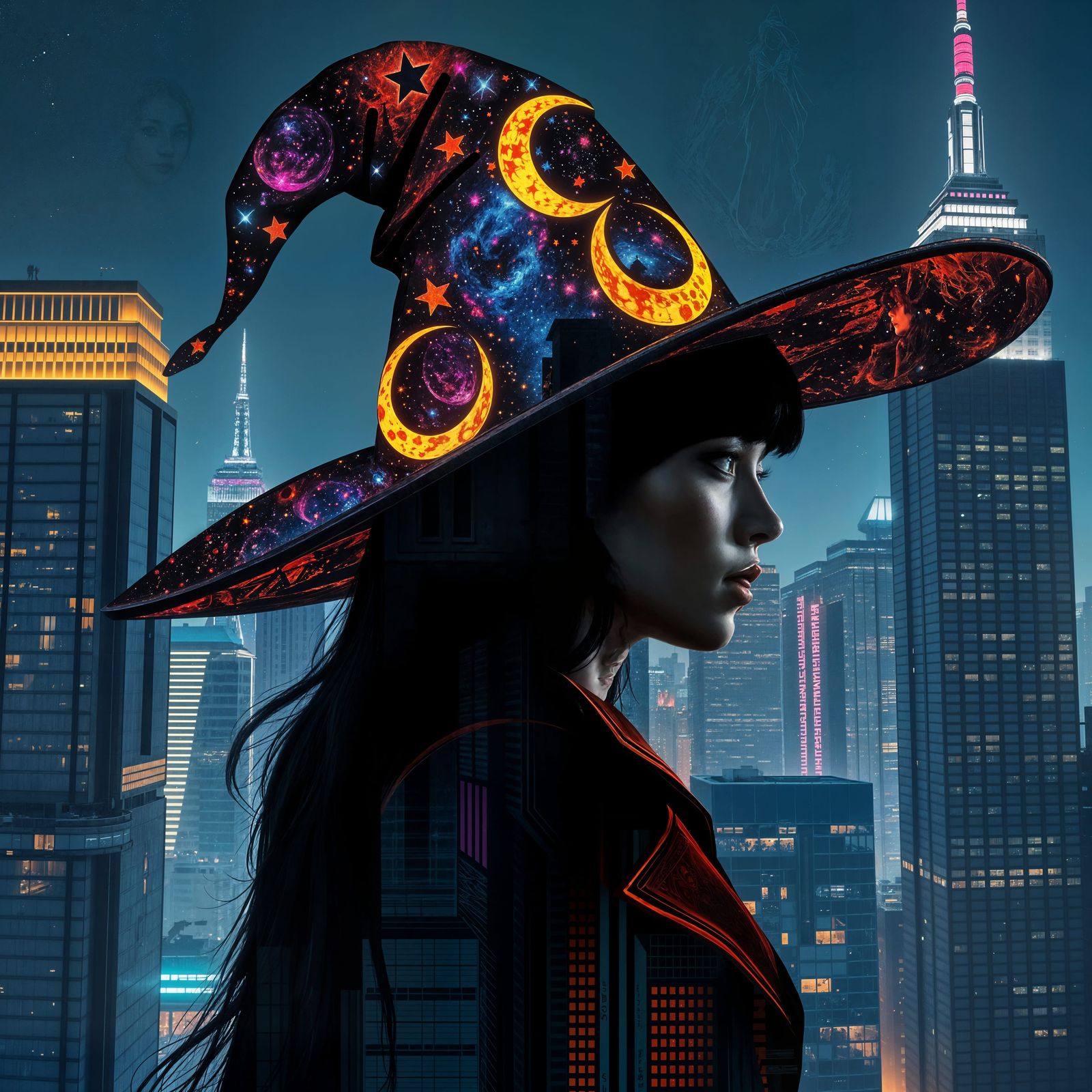 Anime Witch Silhouette with Galaxy Hat