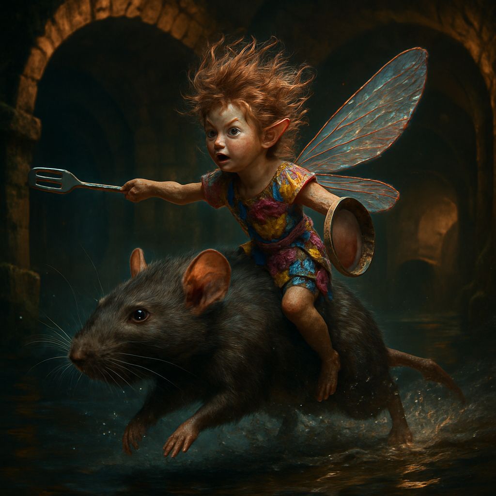 Sewer Fairy Knight on Ratback, Fantasy Concept Art