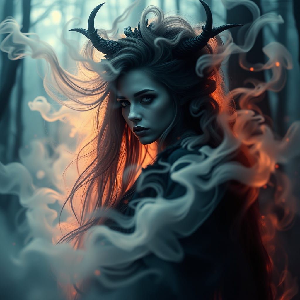 Surreal Goddess in Mystical Forest, in Ethereal Light