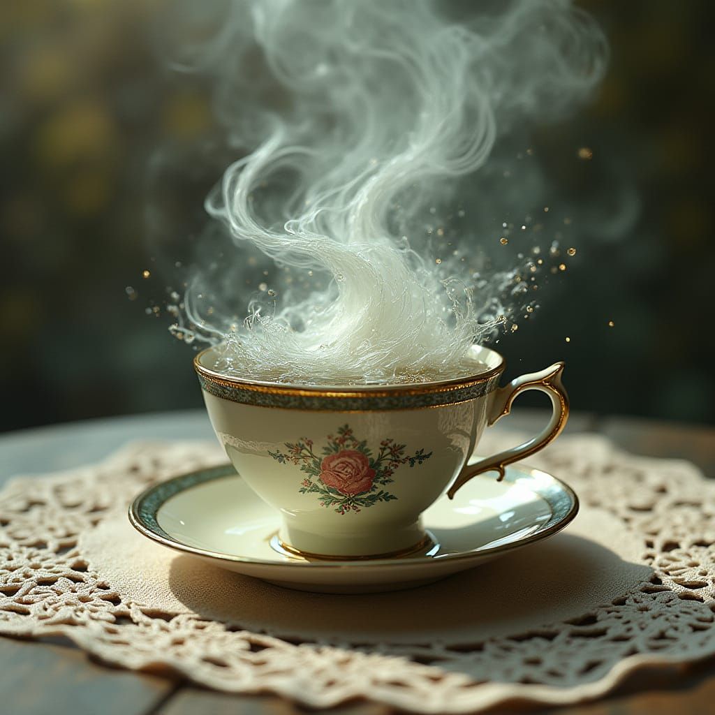 Surreal Whimsy: Miniature Storm in Antique Teacup