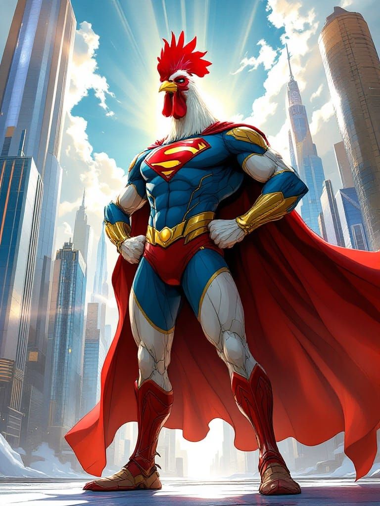 Epic Rooster Hero Soars Through Futuristic City