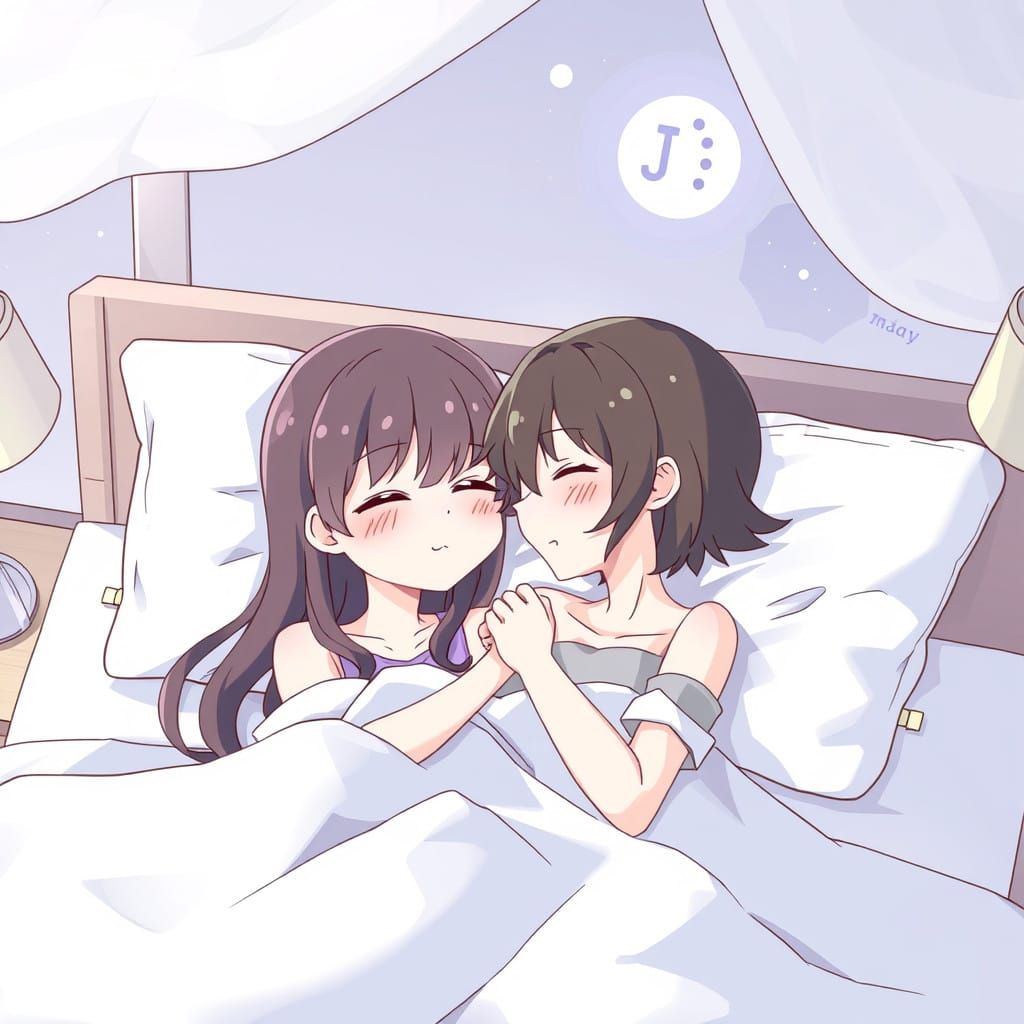 Adorable Couple Embracing in Cozy Bedtime Setting