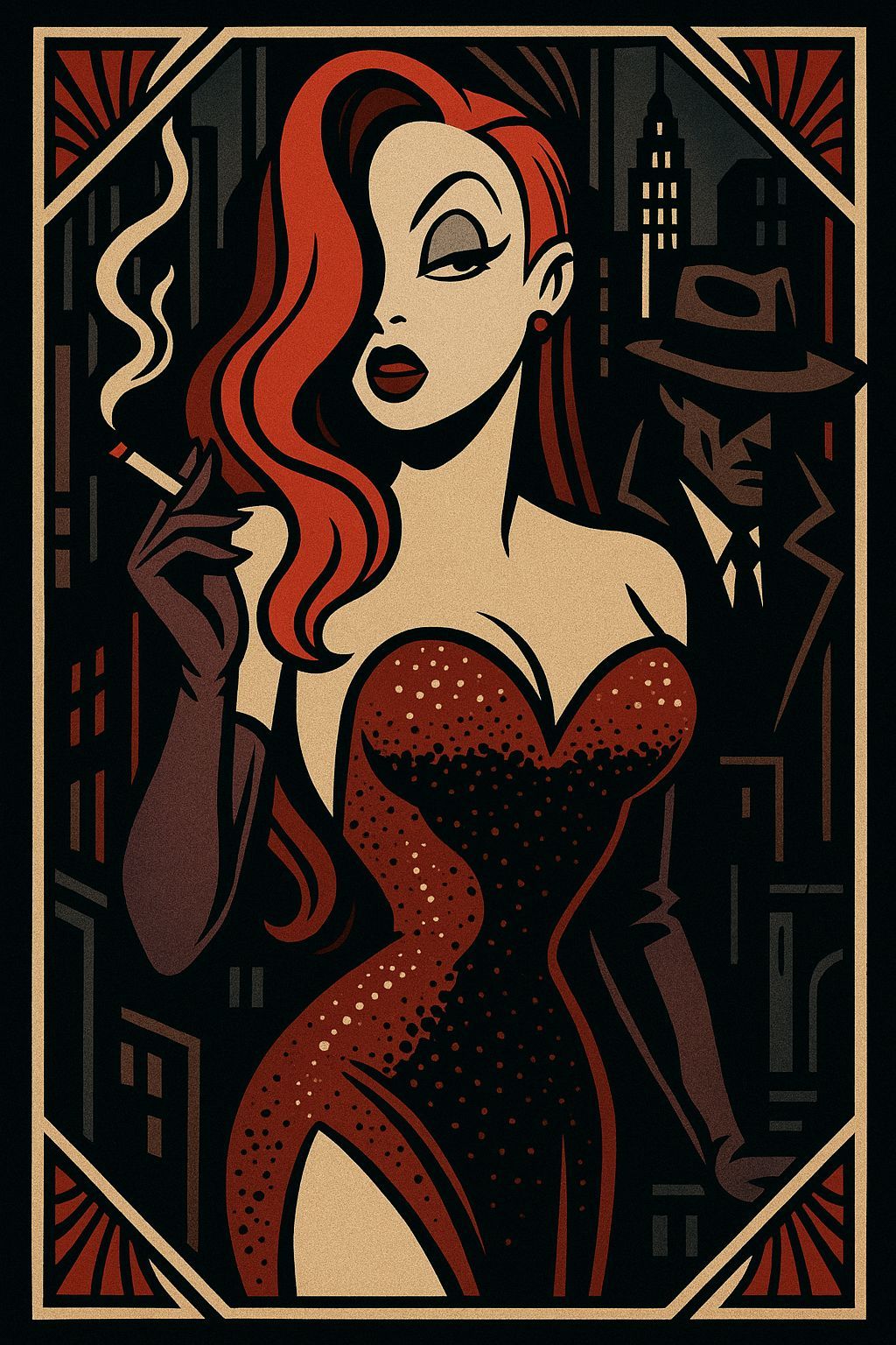 Jessica Rabbit in Noir Art Deco Style