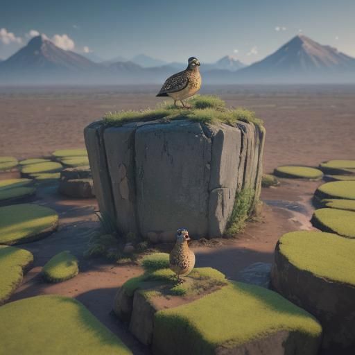 Quail Family in Meadow: 3D Anime Art