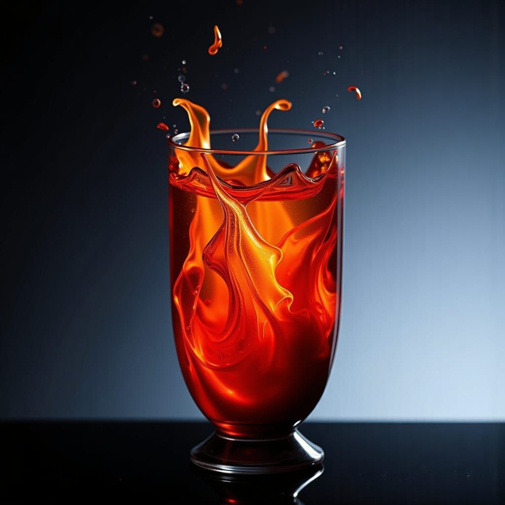 Lava's Golden Eruption in a Dark Glass