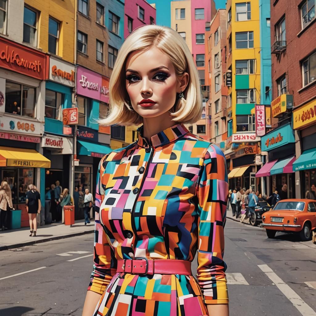 Pop Art Girl in Mod Fashion Street Scene