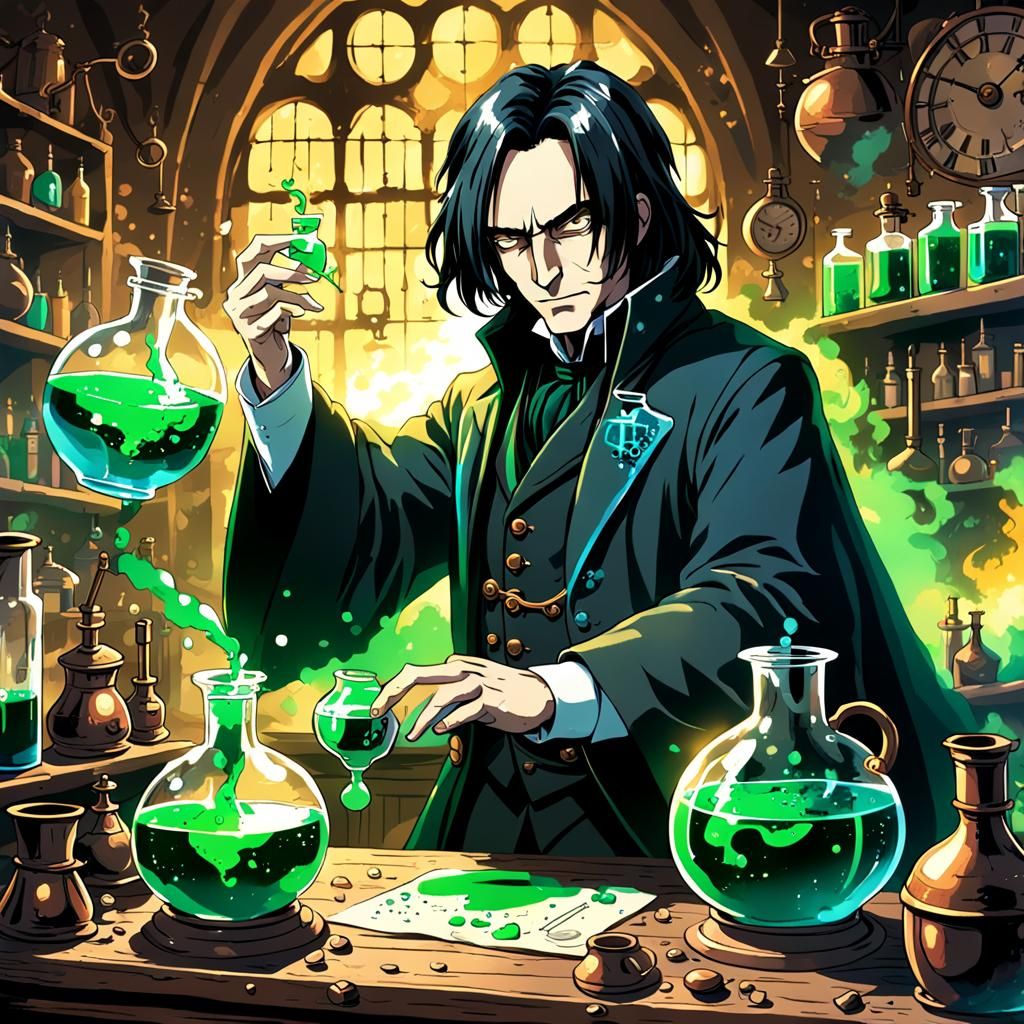 Steampunk Snape's Alchemy Classroom: Anime Cel-Shaded Art