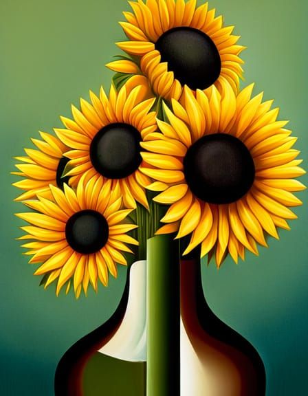Sunflowers in Vase with Symmetrical Gradient