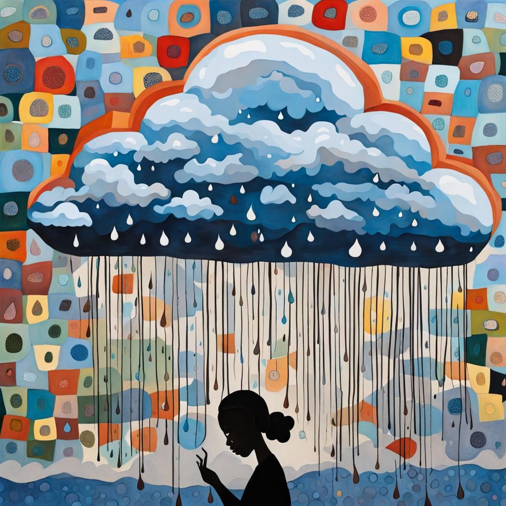 Crying Cloud in Folk Art Style