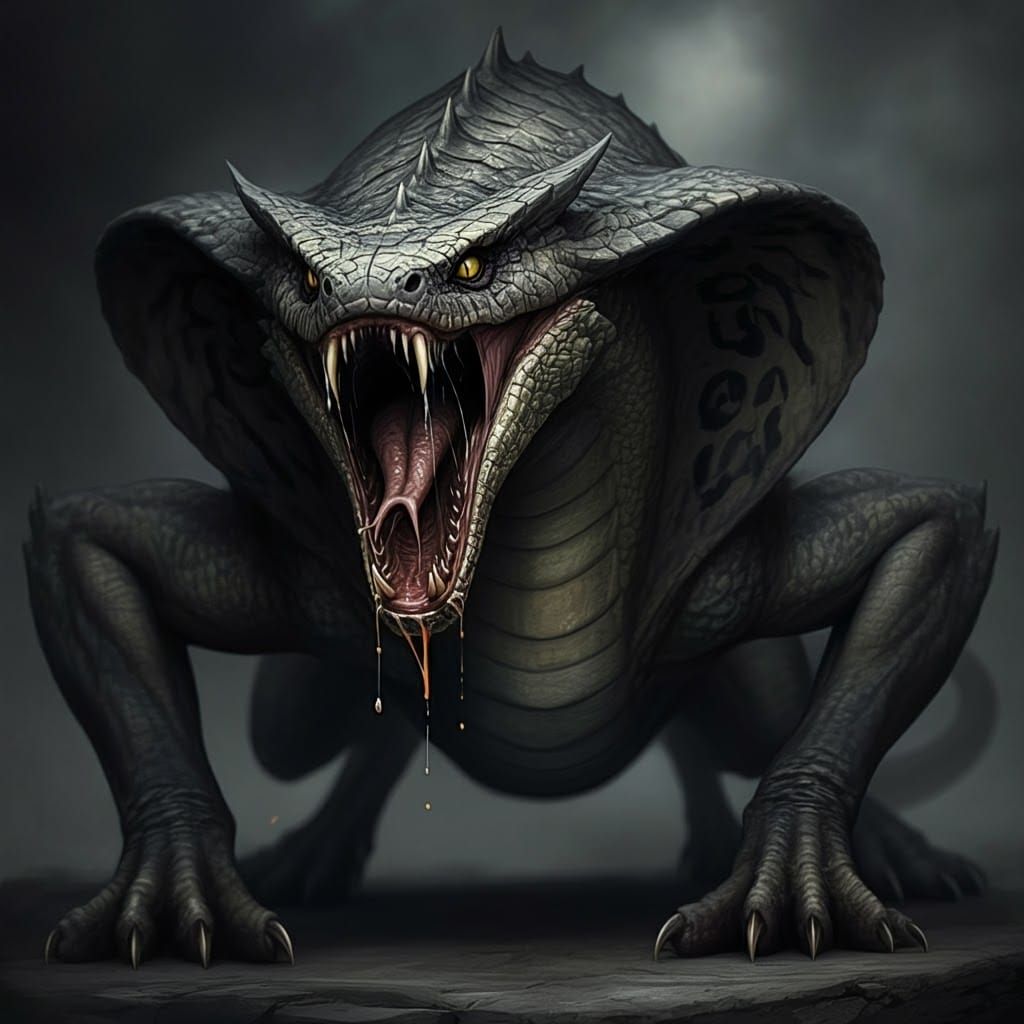 Fierce Dragon with Cobra Head in Gothic Style