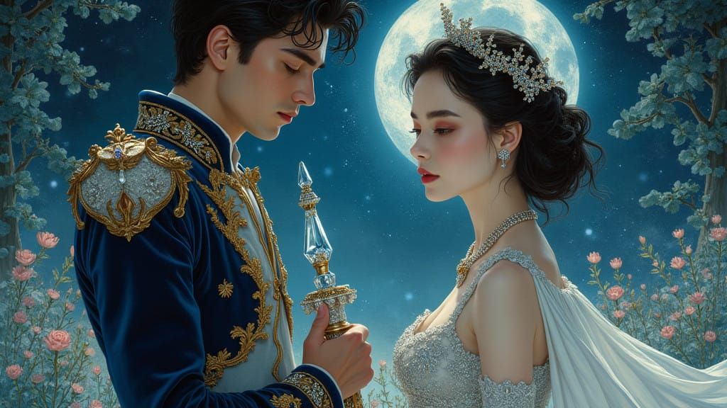 Midnight Velvet Prince in the Lunar Garden of Pearls