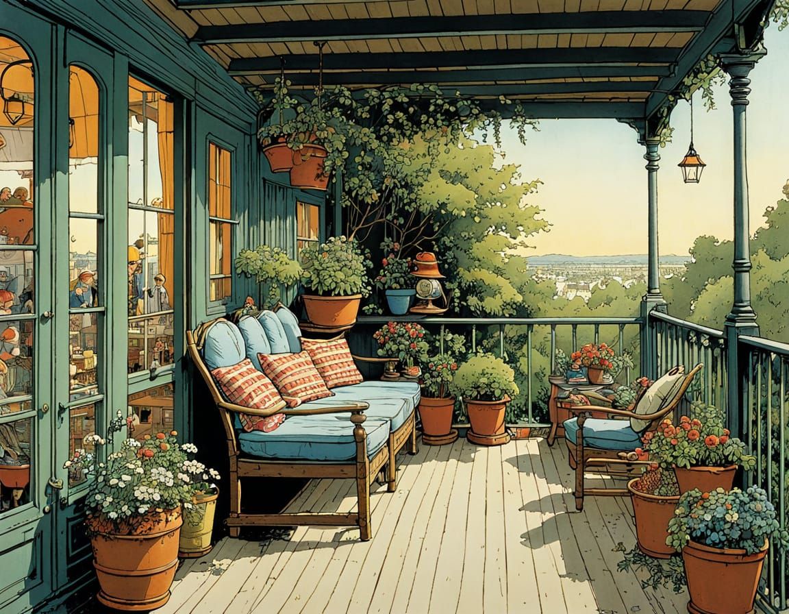 Intimate Family Scene on a Veranda in the Evening