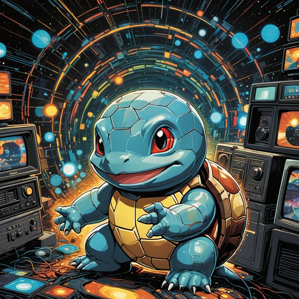 Squirtle Retro Comic Book Art Portrait