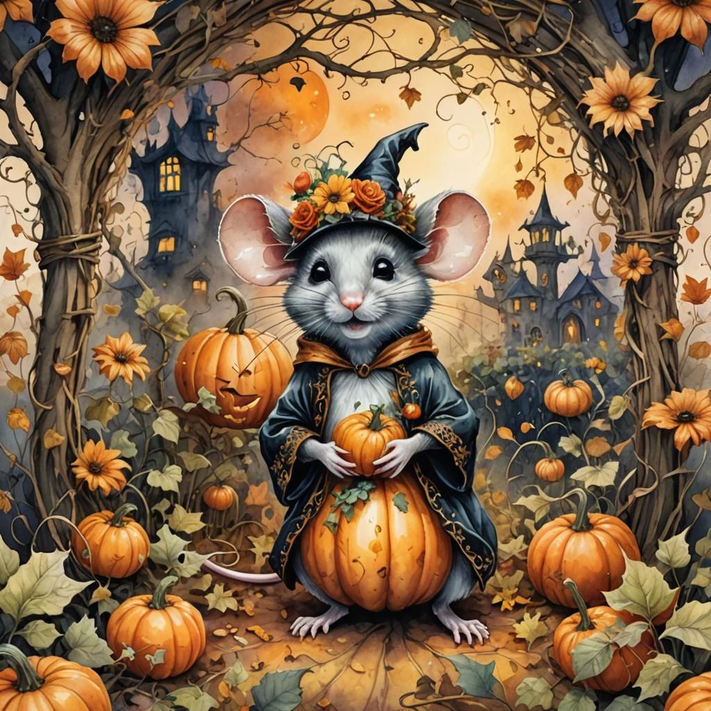 Halloween Mouse: Whimsical Watercolor Fantasy Illustration