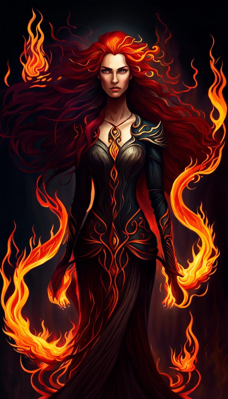 Fiery Woman in High Fantasy Setting