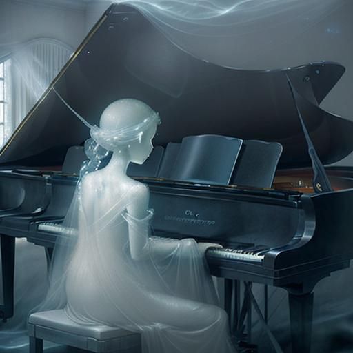 Ethereal Ghost Child Plays Piano, Sfumato Style