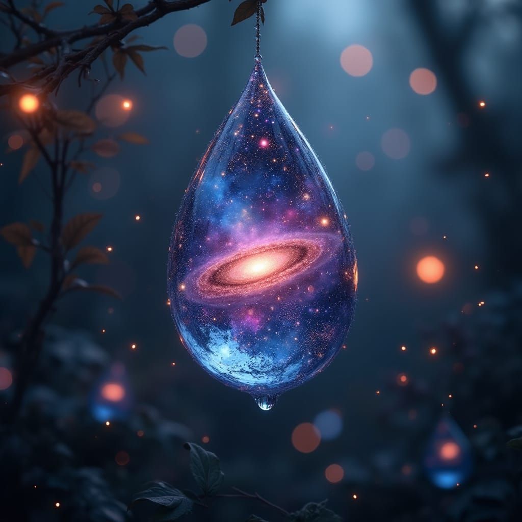 Twilight Galaxy in Dewdrop on Spiderweb