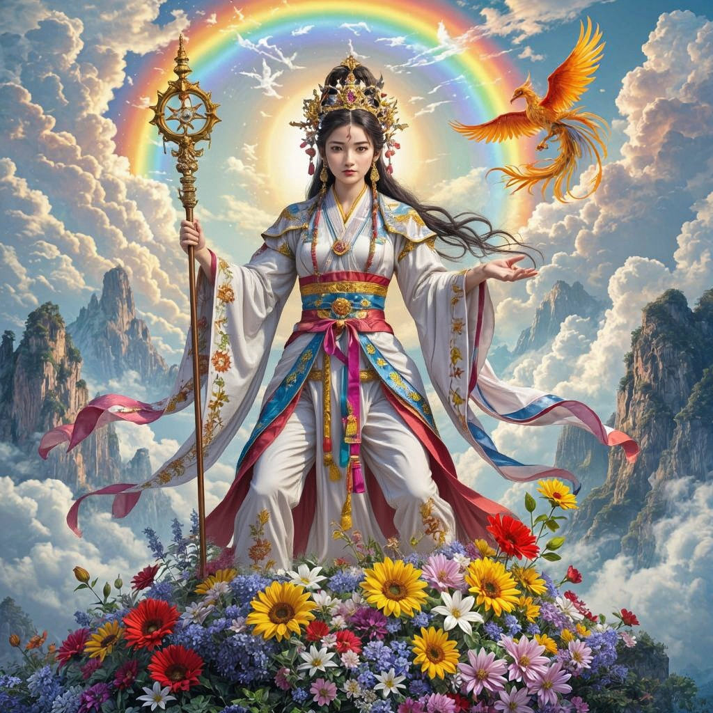 Daoist Priestess Controls Flower Storm with Mythical Beasts