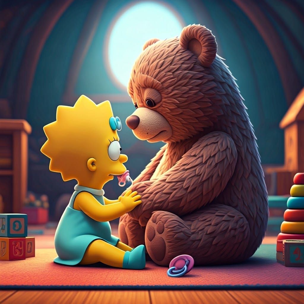 Maggie Simpson and Gigantic Teddy Bear in 3D