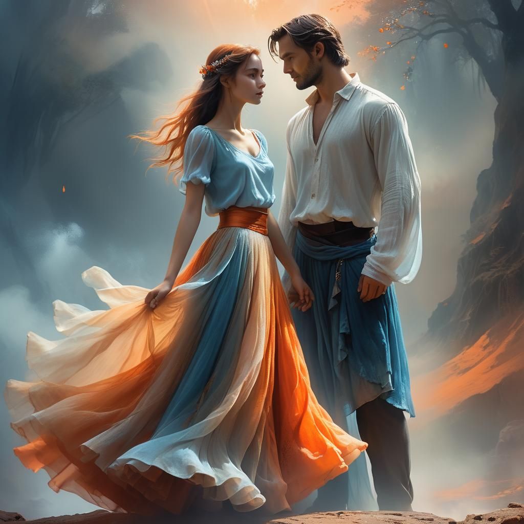 Ethereal Fantasy Woman Gazing at Man