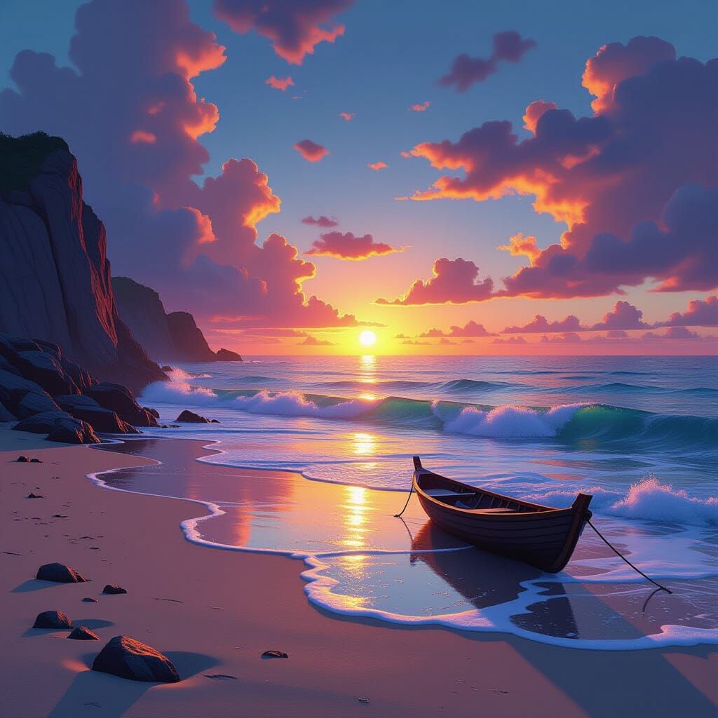 Spectacular Sunrise Beach: A Fantasy Concept Art