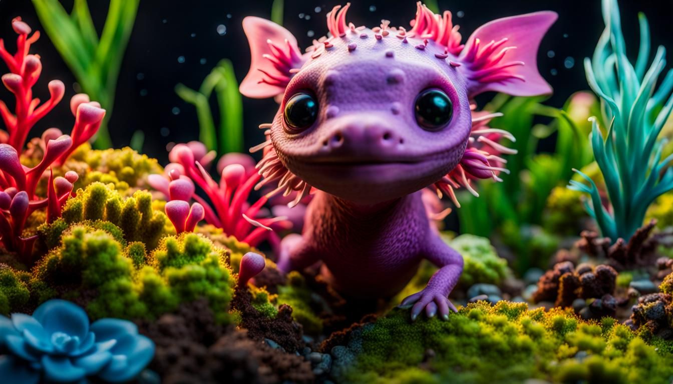 Cute Axolotl in Colorful Claymation Underwater Scene